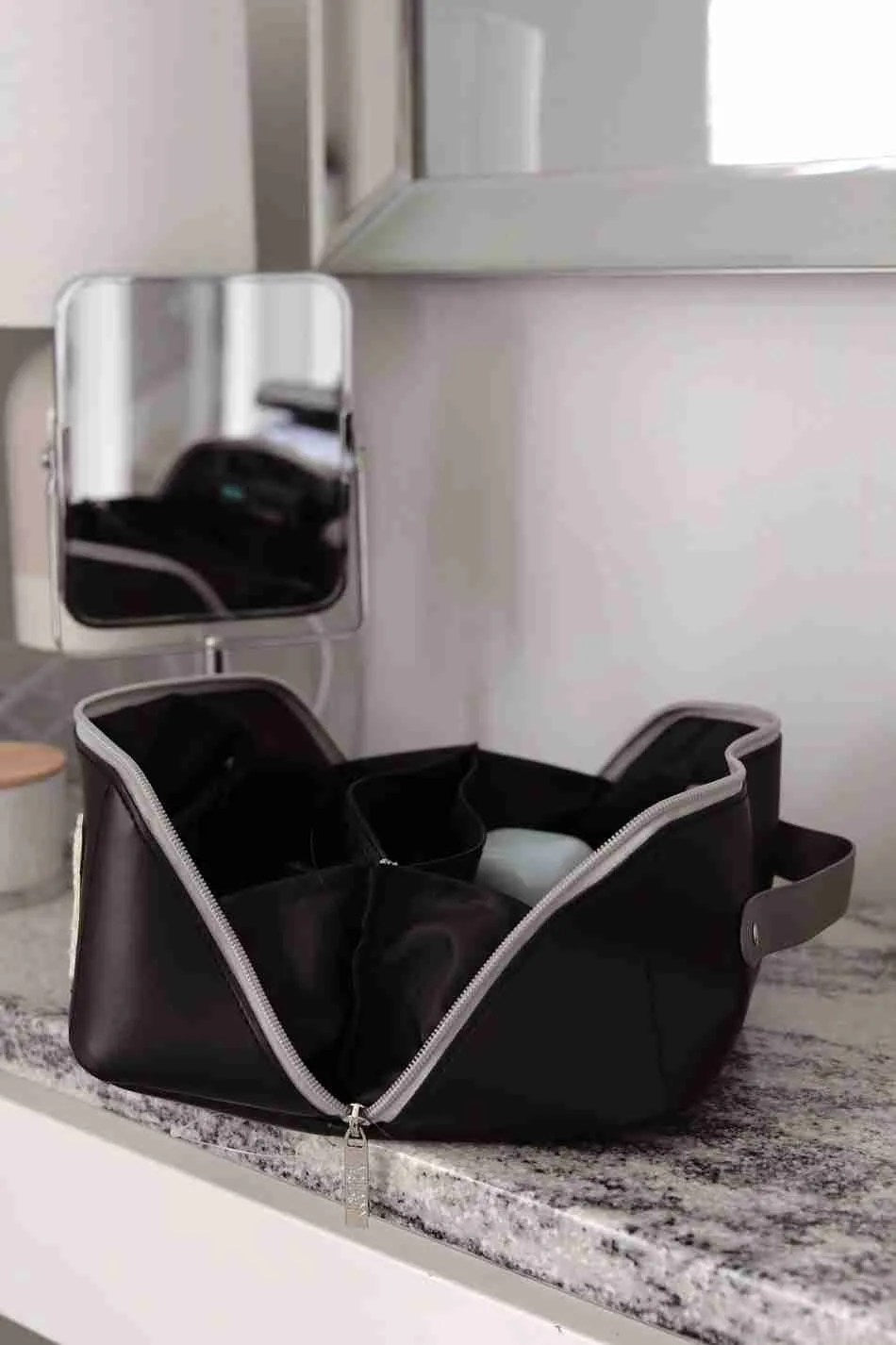 Black Hold All Triangle Make Up Bag