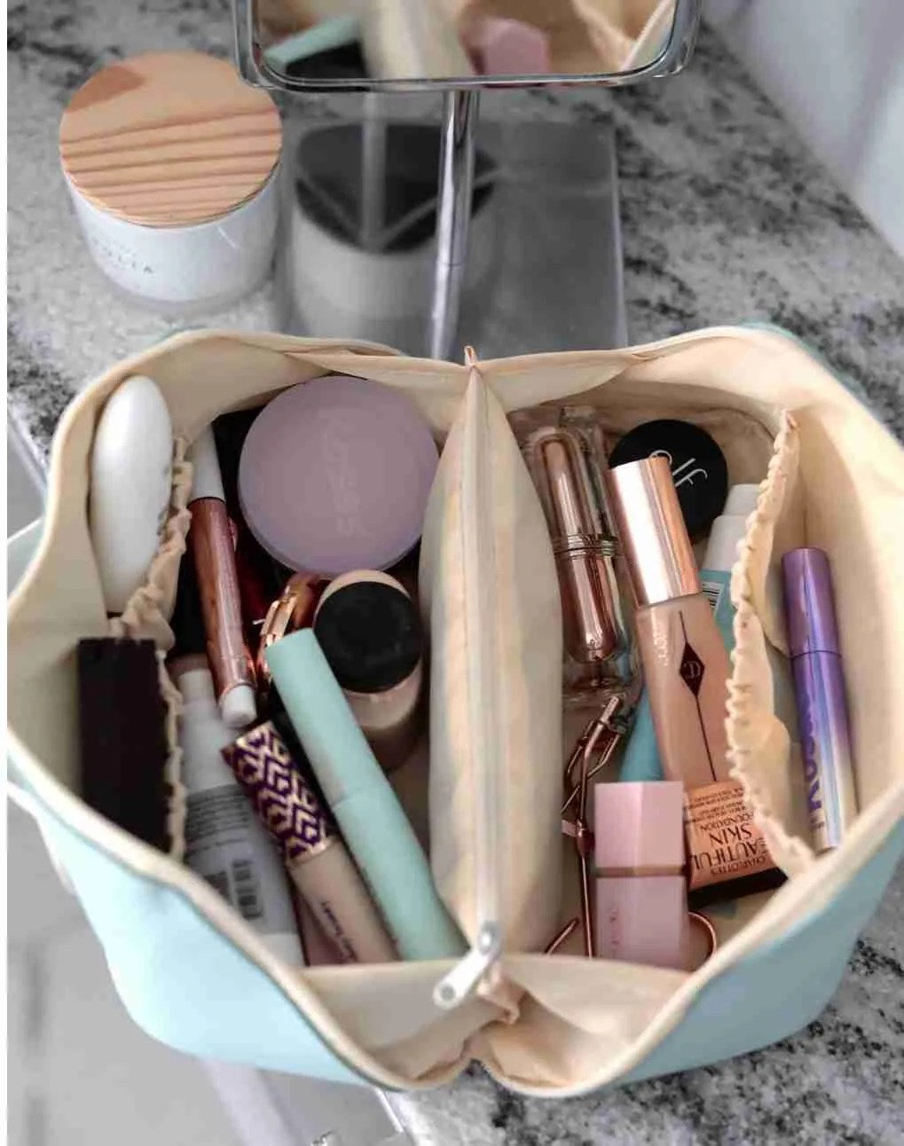 Blue Hold All Triangle Make Up Bag
