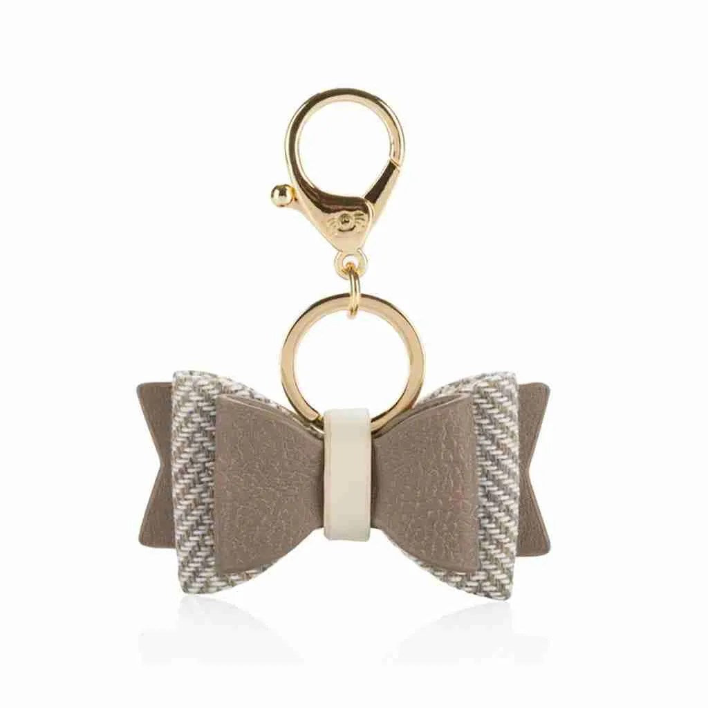 keychain bow, taupe color with gold hook