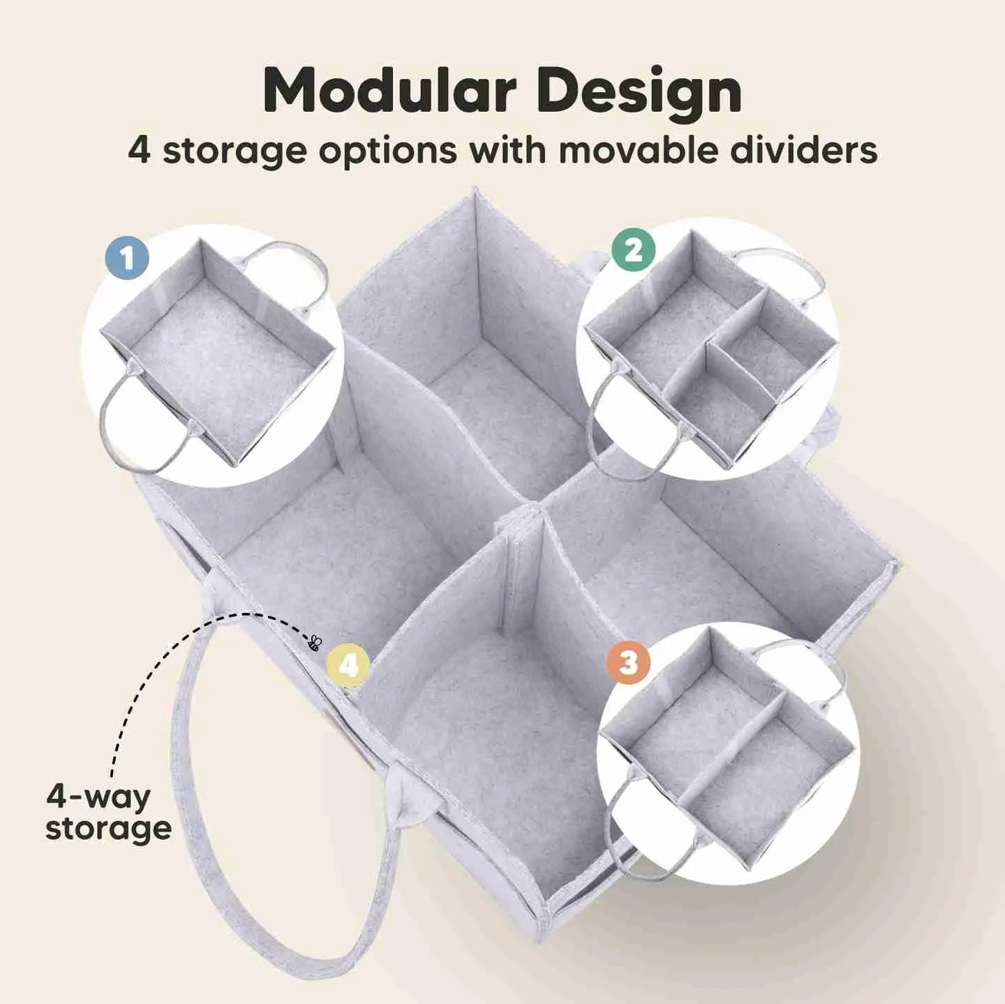 grey baby storage bin with open pockets and side pockets