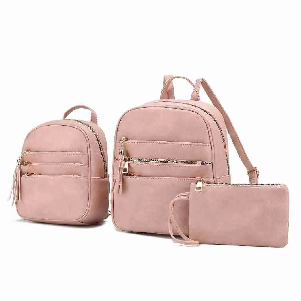 three for the price of 1 one wallet, small backpack and large backpack in pink