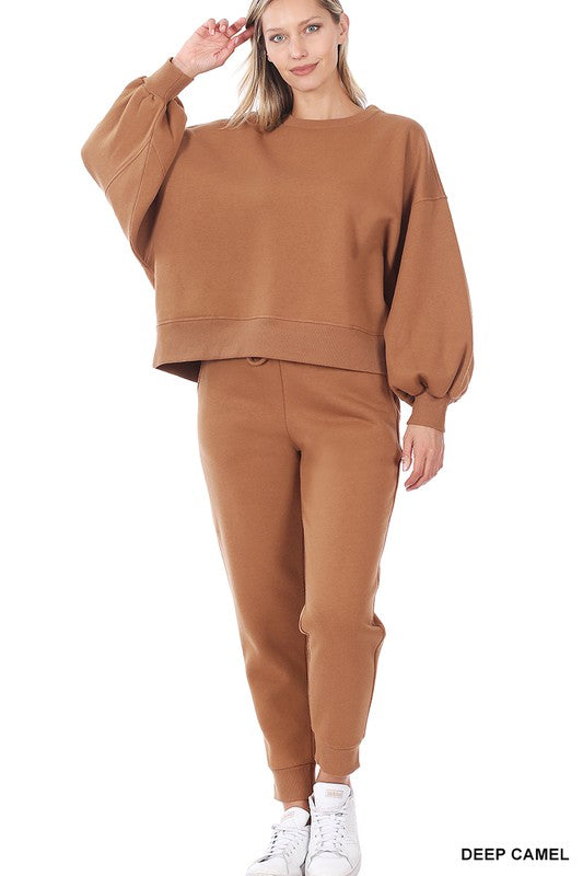 Balloon Sleeve Sweatshirt & Sweatpants Set