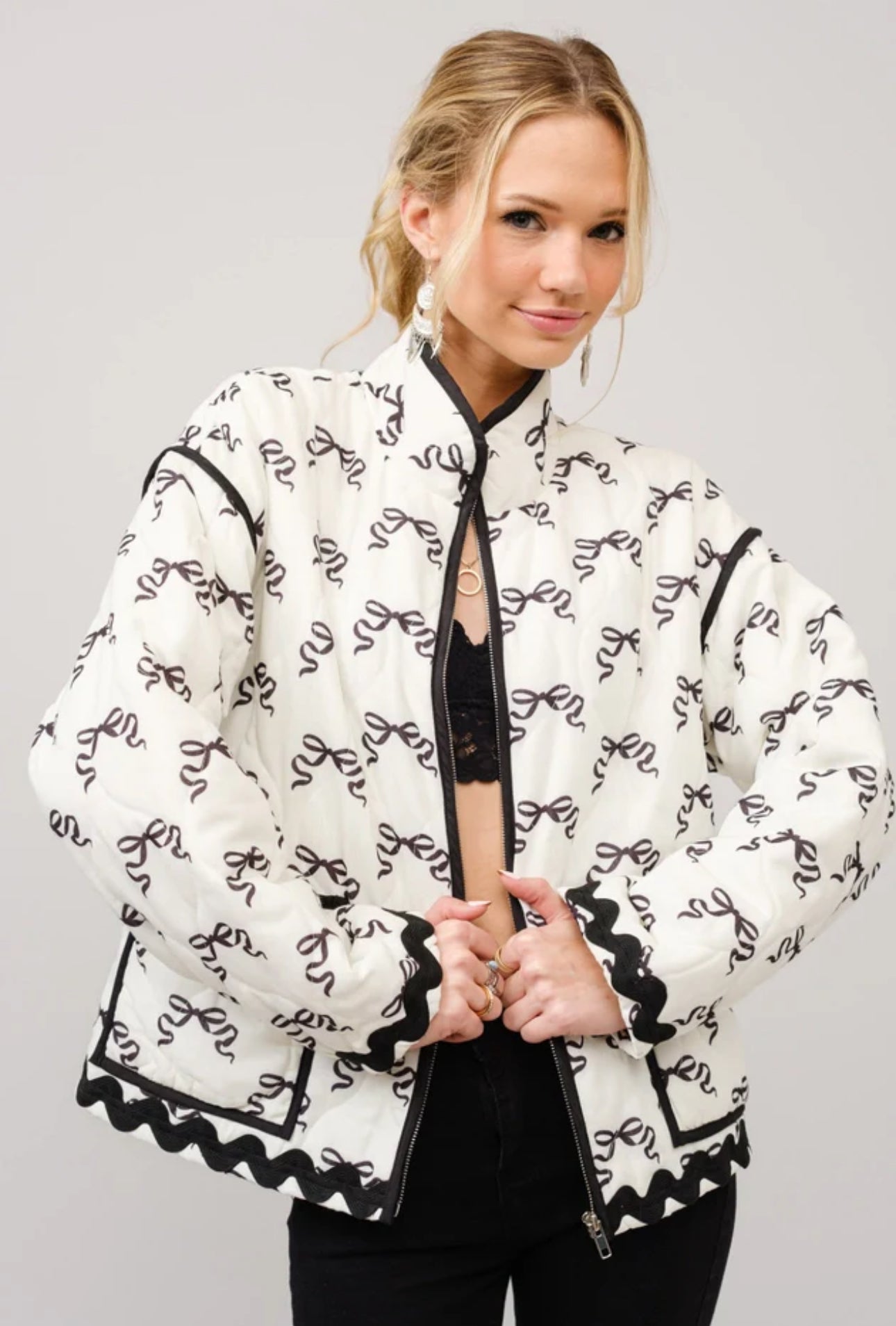 RicRac Bow Print Zip Up Jacket