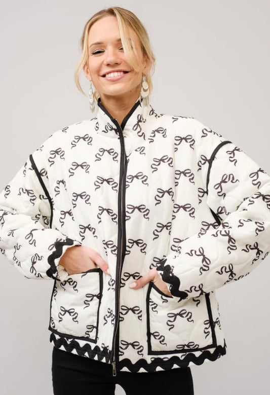 RicRac Bow Print Zip Up Jacket